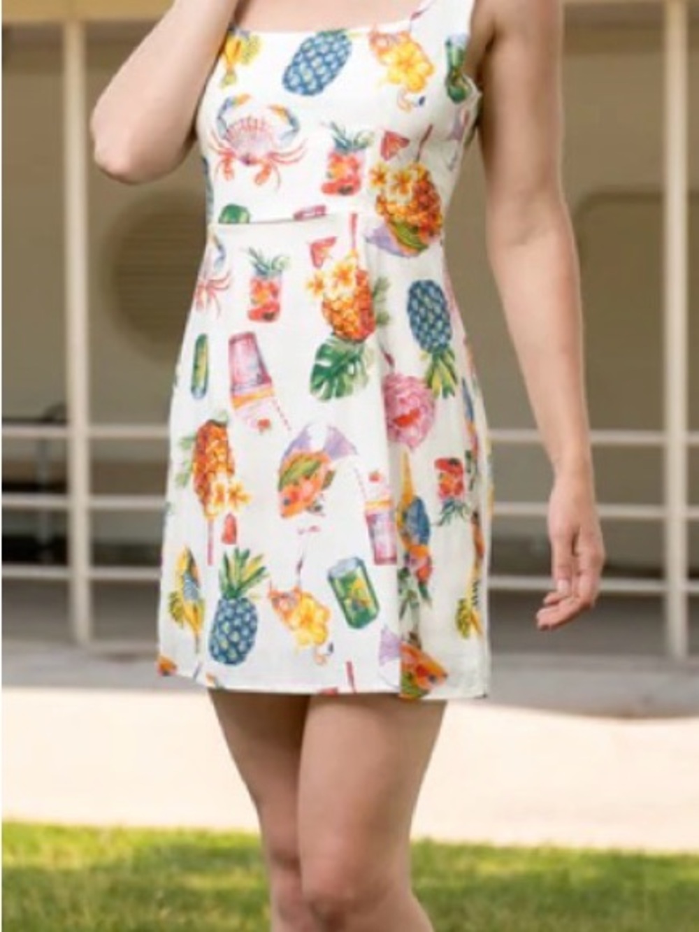 Women's White Tropical Print Sundress